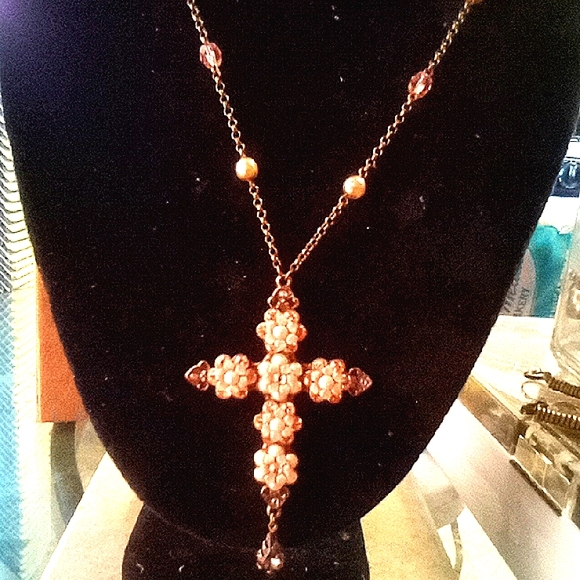Gold Necklace with Sparkling Cross Pendant - Picture 1 of 4